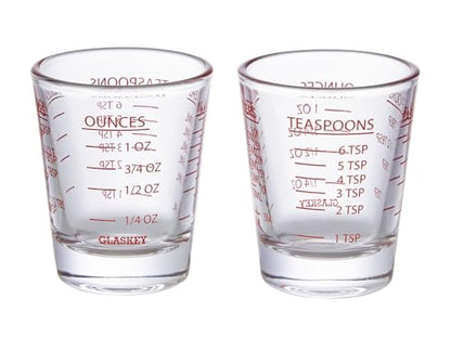 GLASKEY 2 Pack Shot Glasses Measuring Cup,Espresso Shot Glass with 4 Kind of Scale (OZ/ML/TSP/TBSP),Dishwasher Safe,Perfect for Coffee,Cocktails and Kitchen Use (Red) - color: 2 Pack-Red