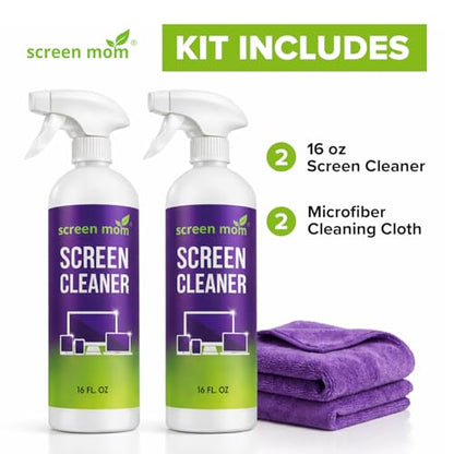 Screen Mom Screen Cleaner Spray 2 Pack-16oz for TV, Car, Laptop & Computer | Streak-Free Formula, Alcohol & Ammonia-Free, Safe for TVs, OLED Glass Tablets & Phones, Gentle Cleaning, No Residue Finish - size: 32 Fl Oz (Pack of 1)