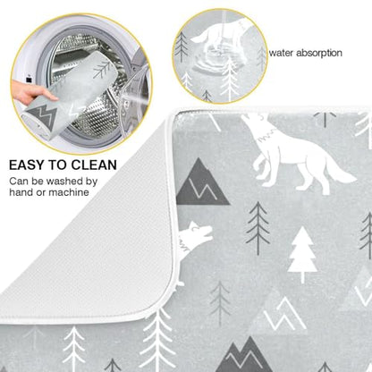 Wolves Tree Gray Dish Drying Mat for Kitchen Counter Super Absorbent Draining Mat with Non-slip Backed Dish Rack Pad for Draining Racks Countertops Sinks Dish Bottles Cups Bowl