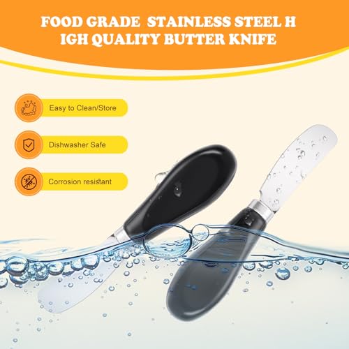 Butter Spreader Knife Set, 2-Pack Stainless Steel Cheese and Butter Knives with Ceramic Handle, Dishwasher Safe, for Soft & Hard Cheese, Jam, Cold Butter (black) - color: black