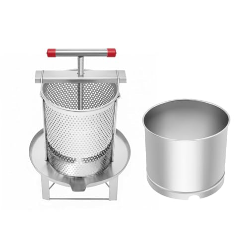 12.6L Large Fruit Honey Press Machine, Beeswax Extractor Beekeeping Machine Stainless Steel Strainer Manual Bee Honey Presser for Press Fruits Vegetables Wine Juice Making - size: 12.6L Silver