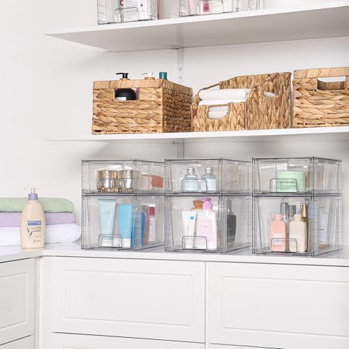 Vtopmart 8 Pack Clear Stackable Storage Drawers,Easy to Assemble Bathroom Organizers and Storage with handles,Plastic Drawers for Kitchen Pantry,Cabinet,Under Sink Organization - style: 4 Medium+4 Small