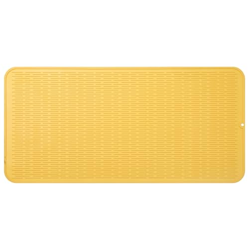 MicoYang Silicone Dish Drying Mat for Multiple Usage,Easy clean,Eco-friendly,Heat-resistant Silicone Mat for Kitchen Counter or Sink,Refrigerator or Drawer Liner Yellow 5XL 36inches x 18inches - color: Yellow, size: 36"L x 18"W