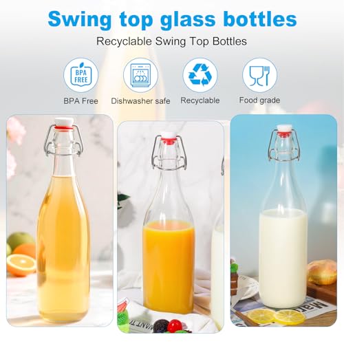 Swing Top Bottles 33oz,1 Liter Flip Top Glass Bottles with Airtight Grolsch Closures,Reusable for Kombucha, Vanilla,Beer, Cold Brew, Homemade Beverages Storage