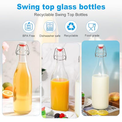 Swing Top Bottles 33oz,1 Liter Flip Top Glass Bottles with Airtight Grolsch Closures,Reusable for Kombucha, Vanilla,Beer, Cold Brew, Homemade Beverages Storage