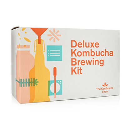 The Kombucha Shop, Deluxe Kombucha Brewing Kit with Tea to Make an Additional 10 Gallons - Six Swing Top Bottles, Stainless Steel Funnel, Custom Bottle Brush, 10 Gallon Tea & Our Original Brewing Kit