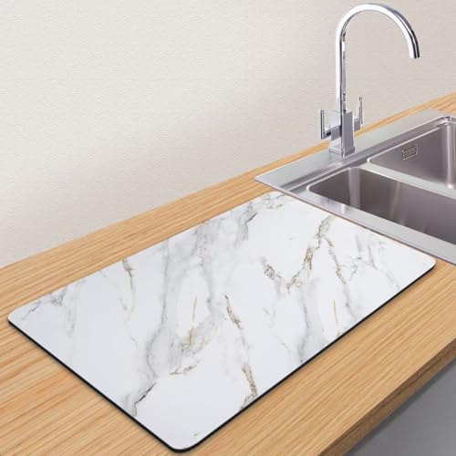 CooRug Marble Pattern Dish Drying Mat, 12" x 20", Brick Marble | Absorbent, Coffee Bar Mat for Kitchen Counter, Non-slip Rubber Backed, Washable and Easy to Clean, Heat Resistant - size: 12" x 20"
