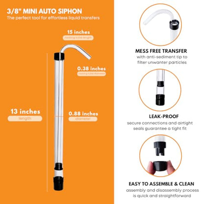 FastRack Auto Siphon 3/8" with 6.5 Ft Food Grade BPA-Free Tubing | Bottling Siphoning Kit for Homebrewing Beer, Wine Making & Carboy Transfers | Easy One-Hand Siphoning Pump | Made in USA