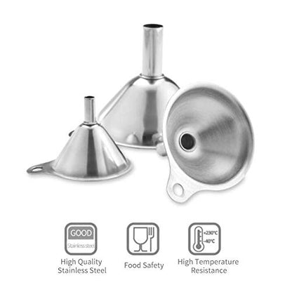 3 in 1 Metal Funnels for Filling Bottles Stainless Steel Small Kitchen Funnel Set for Transferring Essential Oils Liquid Fluid Spice Dry Ingredients Powder,Durable (‎Short-Handled Funnel) - size: ‎Short-handled funnel
