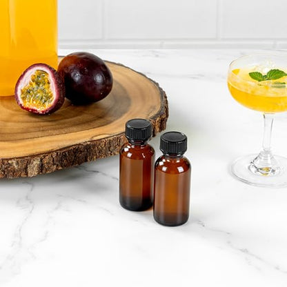 Restaurantware Vetri 1 Ounce Boston Glass Bottles, 48 Sample Bottles With Black Phenolic Caps - Dishwashable, Round, Amber Glass Bottle, For Potion, Juice, Ginger Shots, Whiskey, Liquids - color: Amber, size: 1 oz