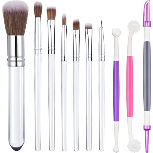 Patelai 10 Pcs Food Safe Paint Brushes Fondant Tools for Cake Baking Chocolate Sugar Cookie Decoration Cake Brushes for Luster Dust Pastry Decorating Supplies with Fondant and Gum Paste Tool(Clear) - color: Clear
