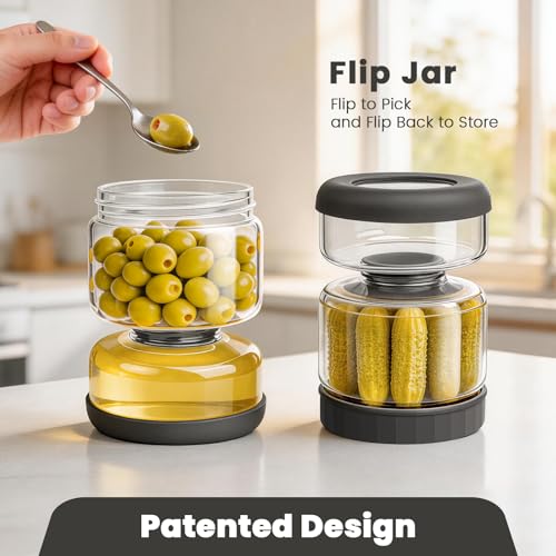 WhiteRhino Glass Pickle Jar with Strainer Flip,25oz Pickle Container,Hourglass Pickle Juice Separator Jar for Olives,Gherkins or Sliced,Leakproof Dishwasher Safe - color: 25oz Smoky Grey Pickle jar