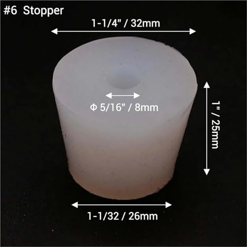 Drilled Silicone Stopper #6 for Carboy - Food Grade Silicone Bung with 8mm Hole for Airlock Use