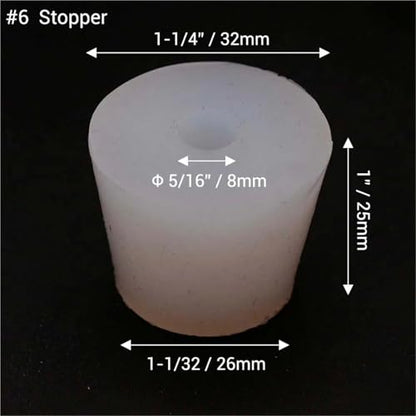 Drilled Silicone Stopper #6 for Carboy - Food Grade Silicone Bung with 8mm Hole for Airlock Use