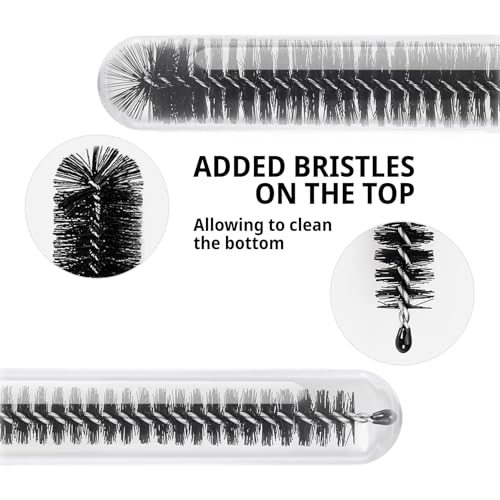 12 Multi-Size Brushes for Straws, Baby Bottles, Tumblers, Water Bottles, Sippy Cups, Tea Pots, Narrow Openings, and Narrow-Neck Containers (Black) - color: Black