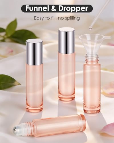 Worldgsb 12 Pack Essential Oil Roller Bottles, 10ml Refillable Glass Roller Bottles with Stainless Steel Roller Balls and Caps for Travel, Perfume and Lip Gloss Rose Gold - color: Rose Gold, style: 12 Pack