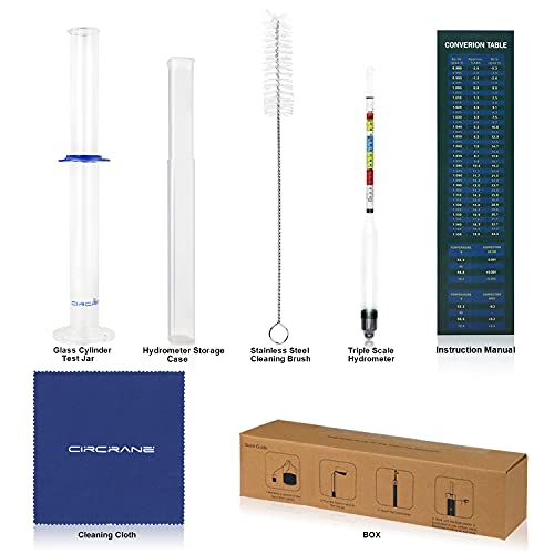Circrane Hydrometer & Glass Test Jar Set, Triple Scale Alcohol Hydrometer with Glass Cylinder for Brew Beer, Wine, Mead and Kombucha, ABV, Brix and Gravity Test Kit, Home Brewing Supplies - style: Brewing Kit