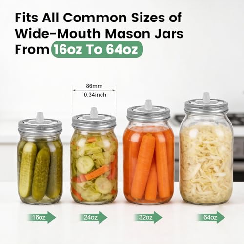 Ugotit Stainless Steel Mason Jar Lids for Wide Mouth Jars, 4 Pack | Self Burping Fermentation Lids with Automatic Waterless Airlock & Date Tracker, Fermenting Kit for Sauerkraut Kimchi Kombucha