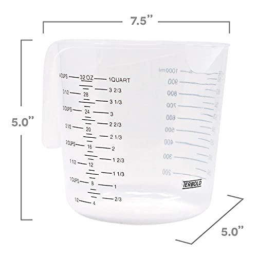 3pc Liquid Measuring Cups Set - 1 Cup, 2 Cup, 1 Quart | Clear Plastic Measure Cups with Long Handles