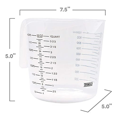 3pc Liquid Measuring Cups Set - 1 Cup, 2 Cup, 1 Quart | Clear Plastic Measure Cups with Long Handles