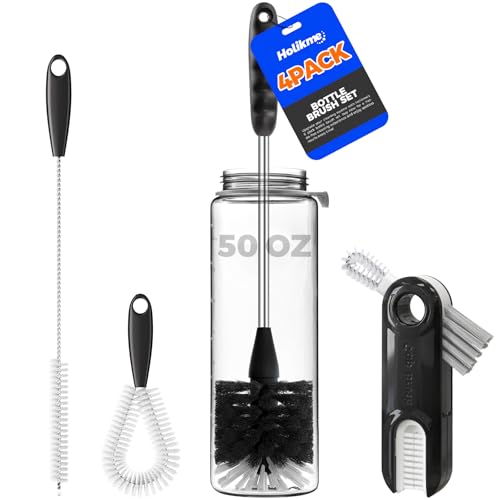 Holikme 4Pack Bottle Brush Set, 14" Long Handle Stainless Steel Bottle Brush, Straw Brushes, Cup Cleaner Brush, 3-in-1 Bottle Cleaning Brush for Water Bottle, Antistatic Lab Brushes, Straws Black - color: Black