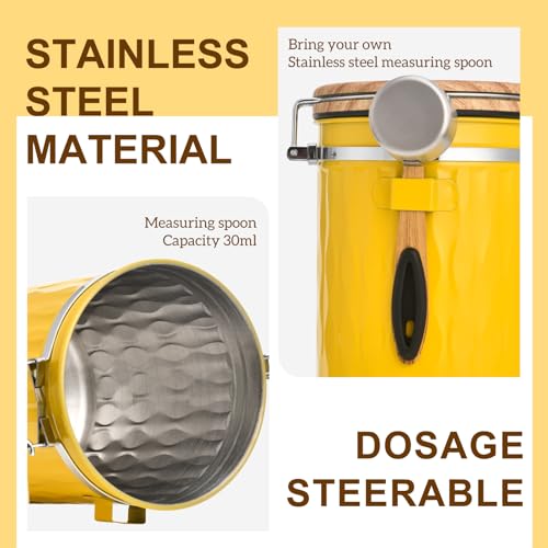 TEDSWAIT Coffee Container with Sealed Cantilever Lid and Scoop, Airtight Stainless Steel Kitchen Food Storage Canister with Date Tracker, 1.8L(Yellow) - color: Yellow