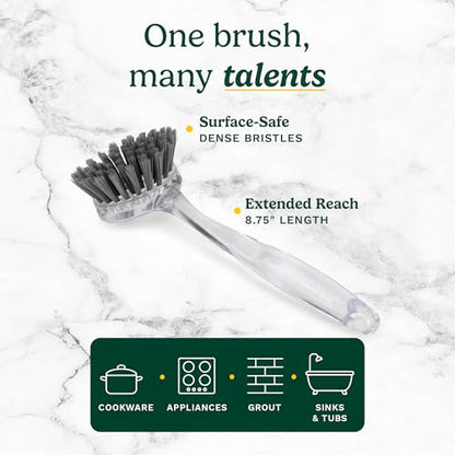 Cuisinart Dish Brush with Handle, 2 Pack, Firm Bristles | Multi-purpose dish scrubber for plates, pots, and pans, deep cleaning removes grease, safe for nonstick, round head - color: Round- Dark Gray