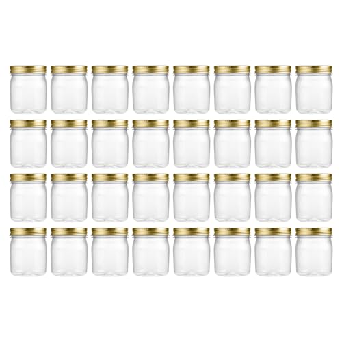 novelinks 8 oz Clear Plastic Jars with Airtight Lids, 32 Pack Plastic Mason Jars with Lids 8oz, Refillable Storage Slime Containers & Small Spice Jar for Kitchen Organization (32 Pack,Gold) - color: Gold, size: 32 Pack 8 Ounce