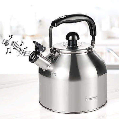 4.2 Quart/4L Large Whistling Tea Kettle, 304 Stainless Steel Brushed Satin, Fast Boil for Induction & Gas Stoves - size: 4.2 Quarts