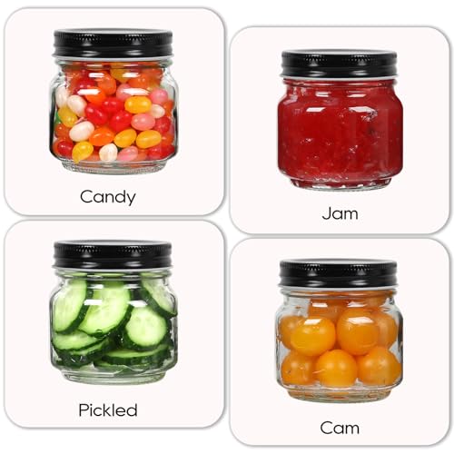 30 Pack Mason Jars 8 oz with Black Lids, Half Pint Canning Jars with 40 Free Labels, Regular Mouth Glass Jars for Canning, Preserving, Candle, DIY & Meal Prep - color: Black-8oz-30