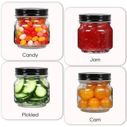 30 Pack Mason Jars 8 oz with Black Lids, Half Pint Canning Jars with 40 Free Labels, Regular Mouth Glass Jars for Canning, Preserving, Candle, DIY & Meal Prep - color: Black-8oz-30