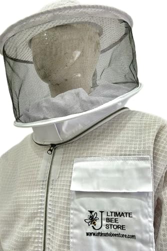 Highly Ventilated Beekeepers 3 Layer Premium Jacket - Fully Protective Apiarist Gear for Men & Women With Gloves (White Round Veil, Large) - color: White Round Veil, size: Large
