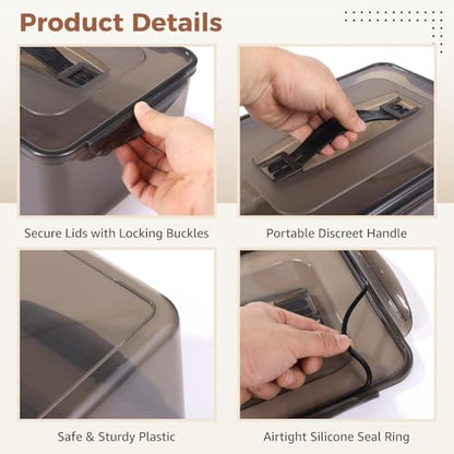 2 Pcs Marinating Containers with Lids, 12.5 and 8.3 Quart Airtight Plastic Brining Bins, Portable Food Storage with Handles for Grilling Meat and Turkey, Stackable Kitchen Organizers for Meal Prep