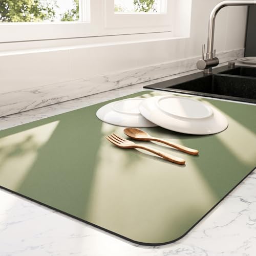 Ecotrim - Dish Drying Mat for Kitchen Counter | Coffee Bar Mat for Countertops | Heat Resistant Drainer Mat with Non-slip Rubber Backed | Hide Stain Kitchen Absorbent Draining Mat | Green 16"x20" - color: Green, size: 16" x 20"