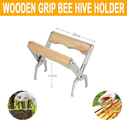 OZBEE 3 Pcs Bee Hive Tools for Beekeepers, Stainless Steel J Hook Frame Lifter & Scraper, Bee Hive Frame Grip Holder Lifter, Beekeeping Brush with Wooden Handle, Flow Hive Beekeeping Kit Accessories