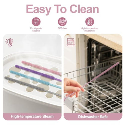 YOTIME Straw Cleaner Brush Extra Long 12.6 inch, 2Pcs Reusable Silicone Straw Brush for Sippy Cup, Water Bottle and Tubes, 6mm+9mm, Pink - color: Pink
