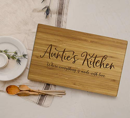 Andaz Press Large Bamboo Wood Cutting Board Gift, 17.75 x 11-inch, Auntie's Kitchen Where Everything is Made With Love, 1-Pack, Engraved Serving Chopping Board Christmas Birthday Chef Kitchen Ideas - color: Auntie