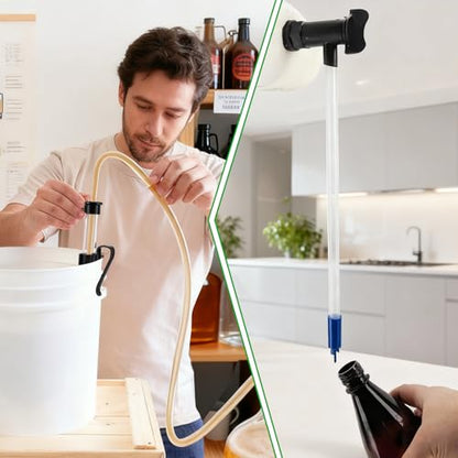 14” Auto Siphon with 12.9” Bottle Wand & 5.5FT Food-Grade Silicone, Beer Wine Siphon Racking Cane fit Liquid Transfer, Effortless Bottling Fermentation Mead HomeBrew Making