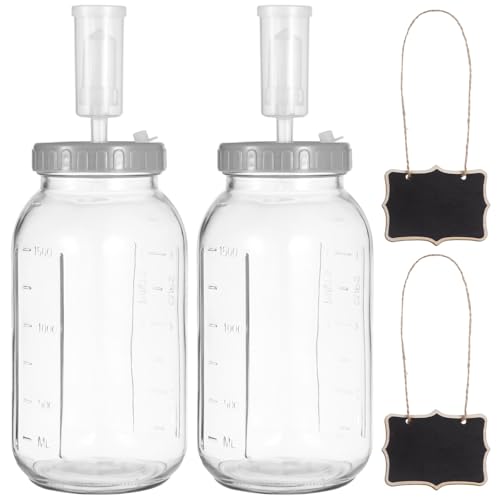 64Oz Fermentation Jar Set Of 2, Wide Mouth Pickle Jar With Airlocks, Food-Safe Glass With Volume Markings, For Home Brewing