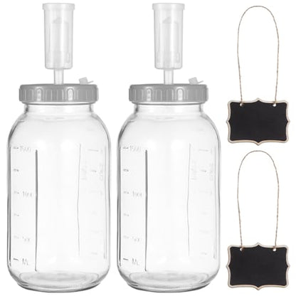 2 Pcs 64Oz Fermentation Jar Set, Food Safe Glass Pickle Jar, Wide Mouth With Airlocks, Volume Markings, Home Brewing