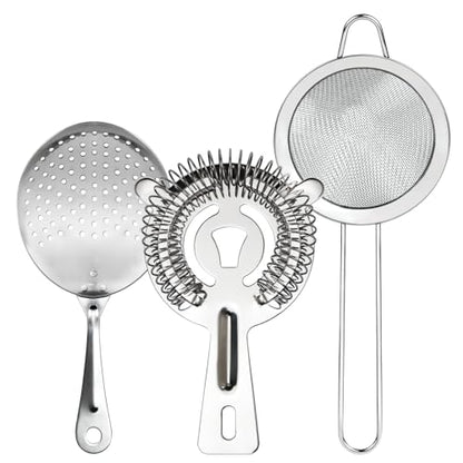 3-in-1 Cocktail Strainer Set, Includes Julep, Hawthorne, Fine Mesh Strainer, Food Grade 304 Stainless Steel, Complete Set Covering All Cocktail Straining Techniques, Essential Home Bar Tools