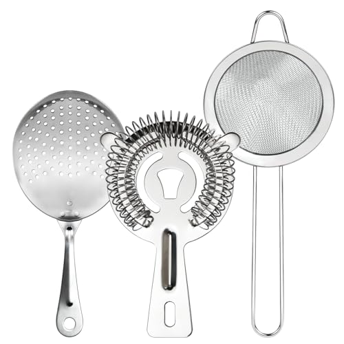 3-in-1 Cocktail Strainer Set, Includes Julep, Hawthorne, Fine Mesh Strainer, Food Grade 304 Stainless Steel, Complete Set Covering All Cocktail Straining Techniques, Essential Home Bar Tools