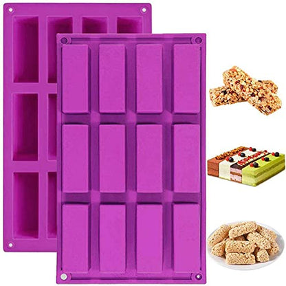 Palksky (2 Pack 12 Cavity Medium Narrow Silicone Rectangle Molds/Molds/Protein Bars mold/Energy Bars Maker for Caramel Bread Loaf Muffin Brownie Cornbread Cheesecake Pudding Soap Butter Mould - style: 2PCS 12 Bar Mold