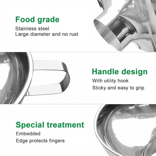 Stainless Steel Wide Mouth Funnel Rust Resistant Canning Funnel Kitchen Cooking Jars Funnel with Handle for Liquids and Solids (S)
