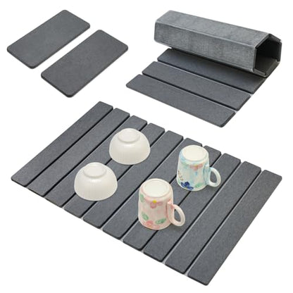 3 Pcs Large Stone Drying Mats for Kitchen Counter Diatomaceous Earth Dish Fast Dry Stone Sink Mat Dish Drying Matt Pad Water Absorbing Bathroom Trays Kitchen Countertop Diatomite Dish Draining Mat - color: Dark Gray