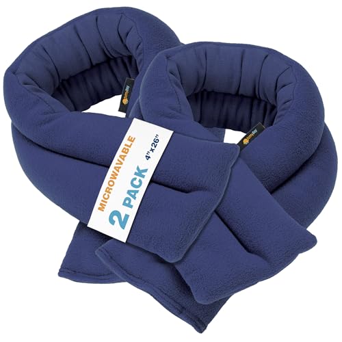 SunnyBay Microwavable Heating Pads, Microwavable Moist Heated Neck and Shoulder Wrap, Versatile Weighted Beanbag Cold Pack or Warm Compress, 2.2 lbs, 26x4 Inches, Navy Blue, Pack of 2 - color: 4x26 - Navy Blue Pack of 2
