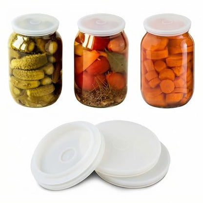 Wide Mouth Mason Jar Fermentation Lids – Silicone Fermenting Caps with Waterless Airlock, Self-Burping Fermenter Tops for Pickles, Kimchi, and Probiotic Foods, 3 Pack White (Jars Not Included) - color: White