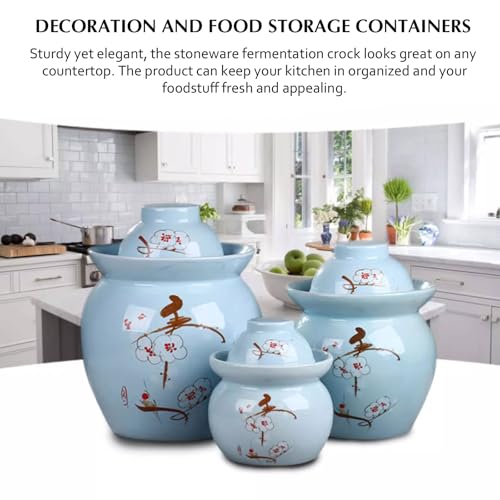 Traditional Chinese Porcelain Pickle Jar, Fermentation Crock Pickling Pot, Fermenting Jar with Water Seal Airlock Lid, Stoneware Fermenter for Kimchi Saue, Jingdezhen Ceramic,D,1.5kg