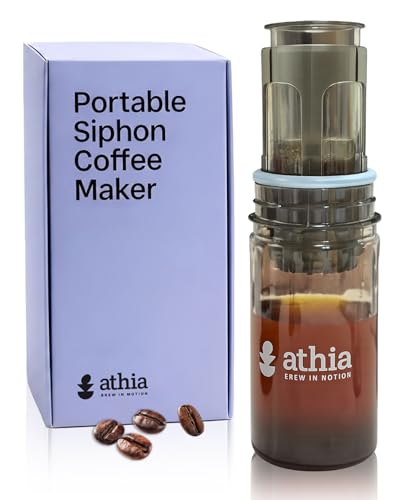 ATHIA Portable Siphon Coffee Maker for Travel & Camping - 4-in-1 Cordless Brewer for Cold & Hot Brew, Siphon-Inspired System, 13.5oz/400ml Tritan Bottle, Reusable Filter, 6.35oz/180g Lightweight