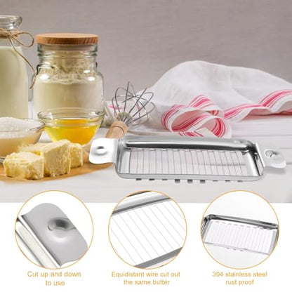 Adullpony Cheese Slicer for Block Cheese:18 Wires Cut 1/4 Inch Butter Cutter, Stainless Steel Slicers for Butter Squares Bulk Cutting with Cheese knife, Dishwasher Safe